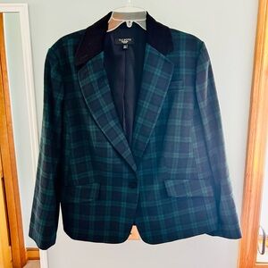 Gorgeous Black Watch blazer with velvet trim